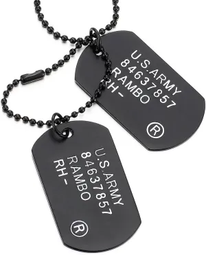 COOLSTEELANDBEYOND Classic Two-Pieces Mens Military Army Dog Tag Pendant Necklace with Ball Chain