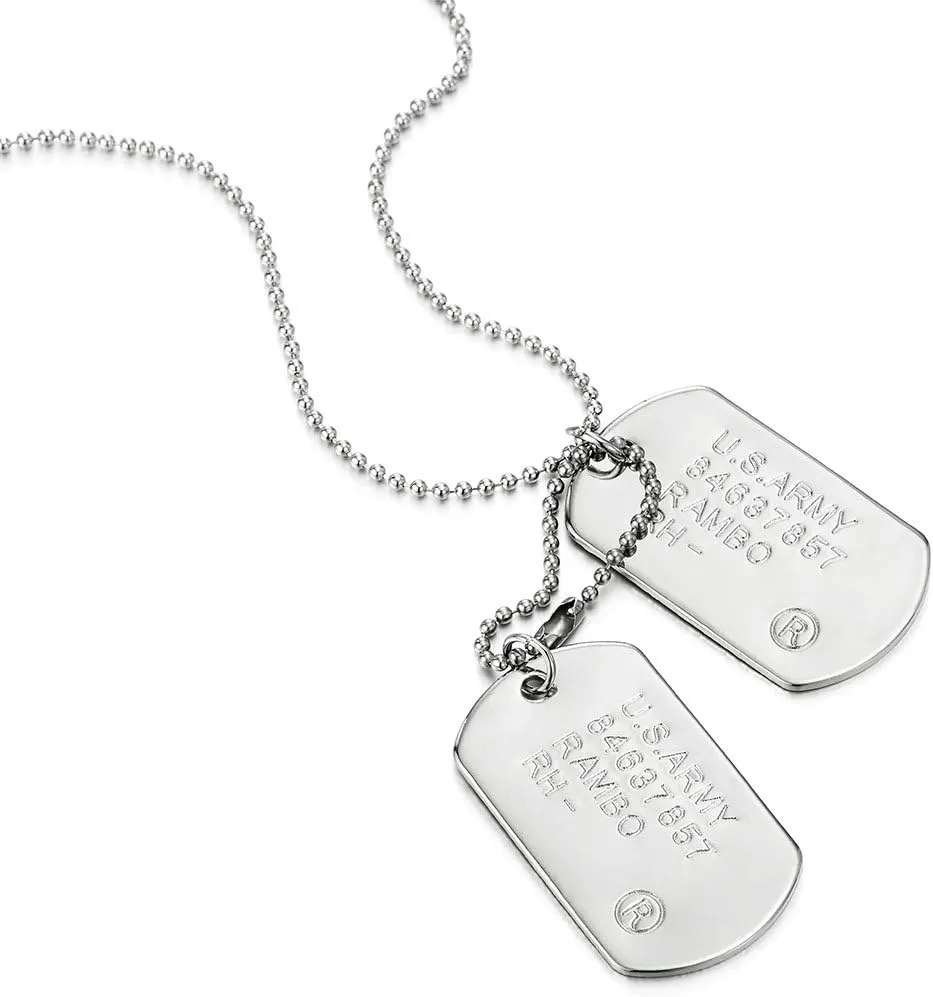 COOLSTEELANDBEYOND Classic Two-Pieces Mens Military Army Dog Tag Pendant Necklace with Ball Chain