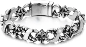 COOLSTEELANDBEYOND Mens Infinity Number 8 Bracelet, Textured Circle Cross Link Chain, Stainless Steel, Unique