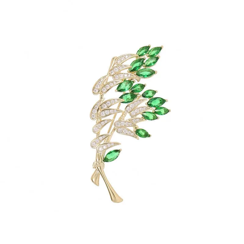 Copper Micro Inlaid Cubic Zirconia Bamboo Brooch Clothing Accessories
