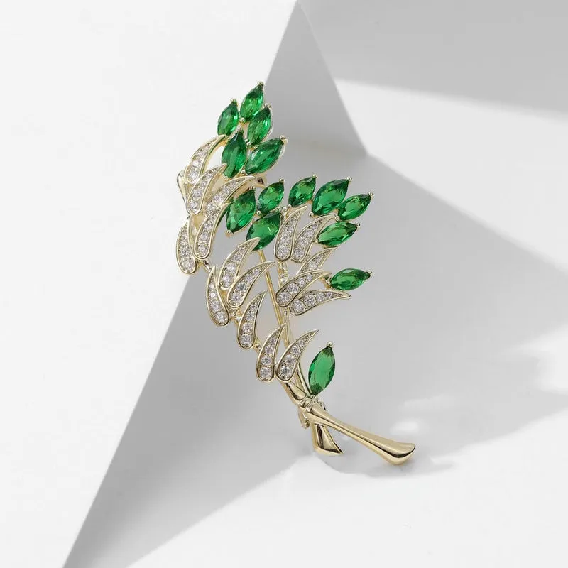 Copper Micro Inlaid Cubic Zirconia Bamboo Brooch Clothing Accessories