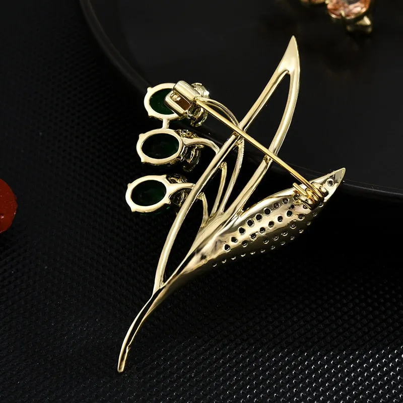 Copper Micro Inlaid Cubic Zirconia Bell Orchid Brooch Fashion Gift Set