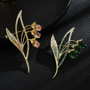 Copper Micro Inlaid Cubic Zirconia Bell Orchid Brooch Fashion Gift Set