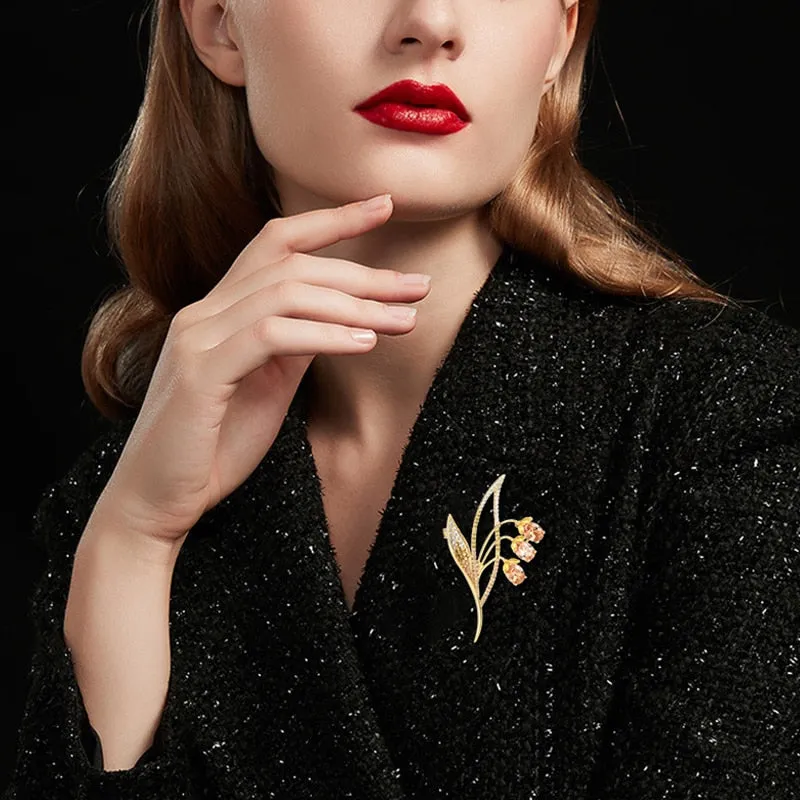 Copper Micro Inlaid Cubic Zirconia Bell Orchid Brooch Fashion Gift Set