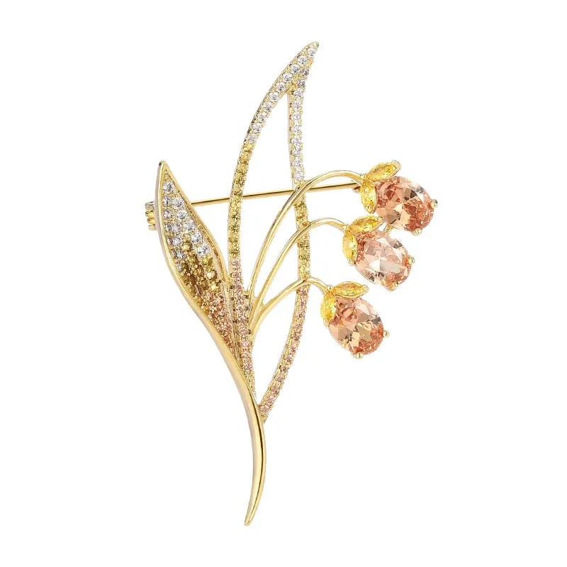 Copper Micro Inlaid Cubic Zirconia Bell Orchid Brooch Fashion Gift Set