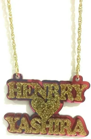 Couple Name Plate Custom Necklace Nameplate Laser Cut Personalized, Diamond Look Letters Color Choice Back, Quality Gold or Silver Chain and Letters Made To Order Any Name - Dazzling and Stunning!