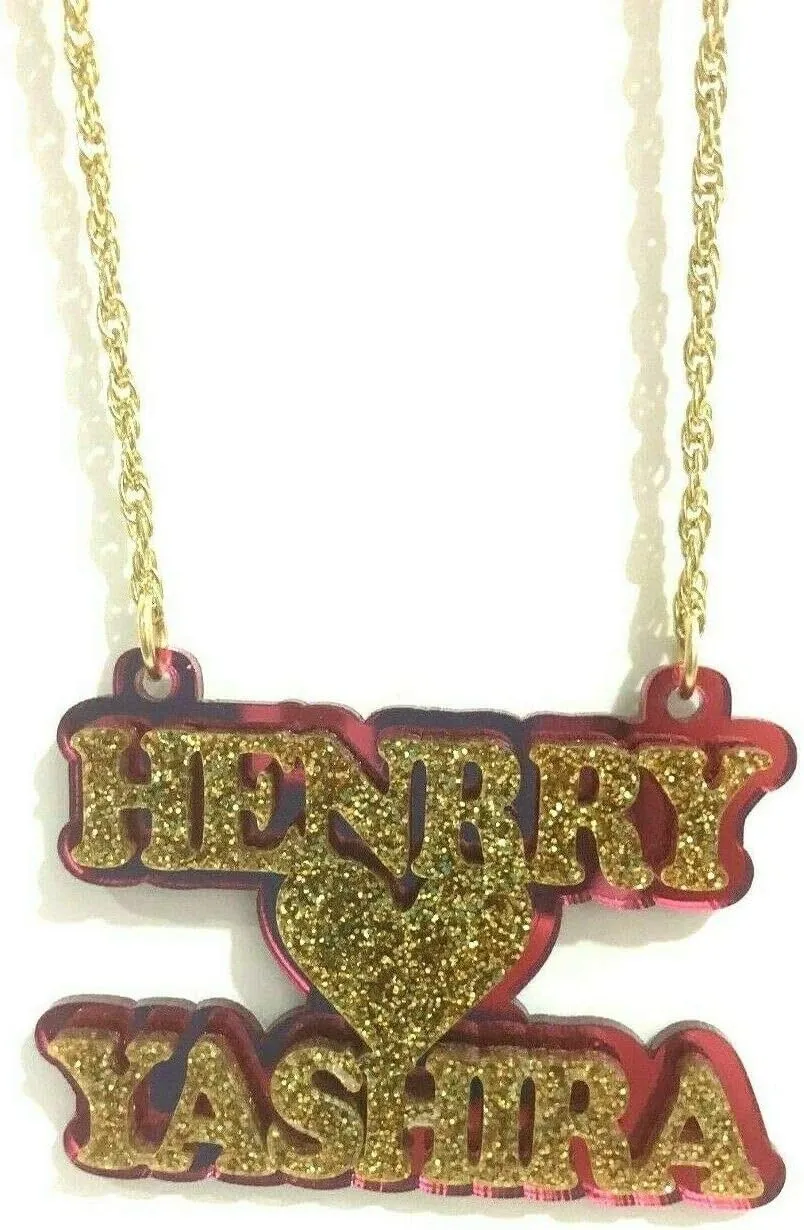 Couple Name Plate Custom Necklace Nameplate Laser Cut Personalized, Diamond Look Letters Color Choice Back, Quality Gold or Silver Chain and Letters Made To Order Any Name - Dazzling and Stunning!