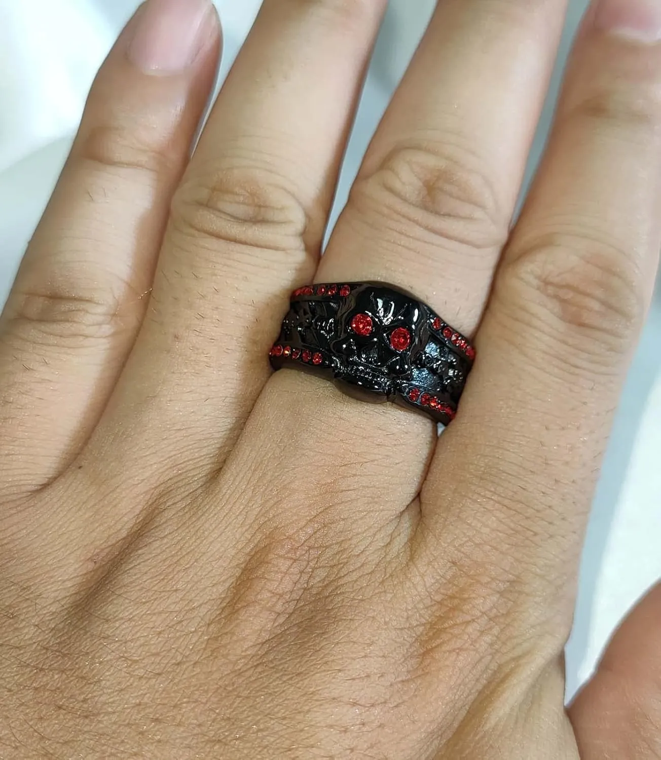 Couple Rings Matching Ring Black Skull Ring Red CZ Womens Wedding Ring Sets Man Wedding Bands