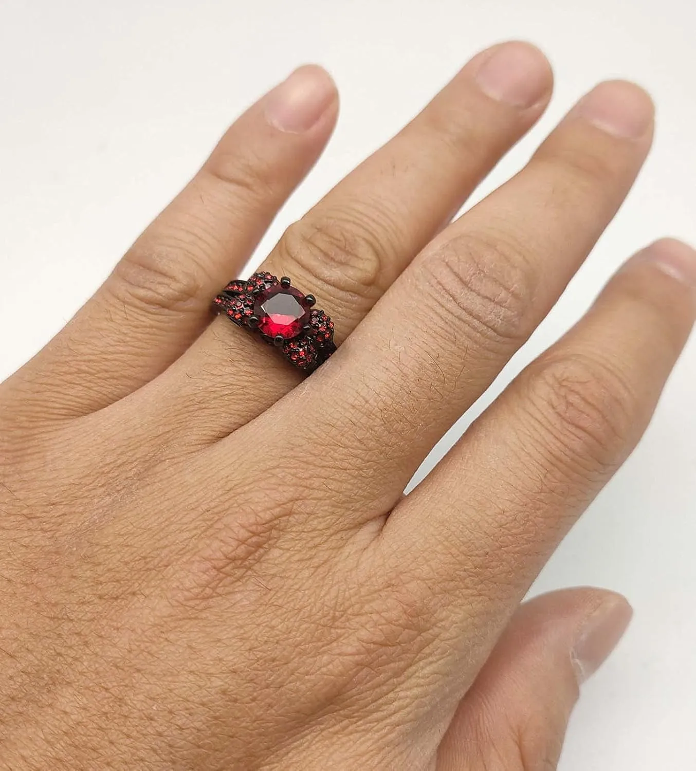 Couple Rings Matching Ring Black Skull Ring Red CZ Womens Wedding Ring Sets Man Wedding Bands