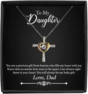 Coveted Goods To My Daughter Necklace Gift from Dad, 925 Sterling Silver Cross Necklace for Teens and Adults