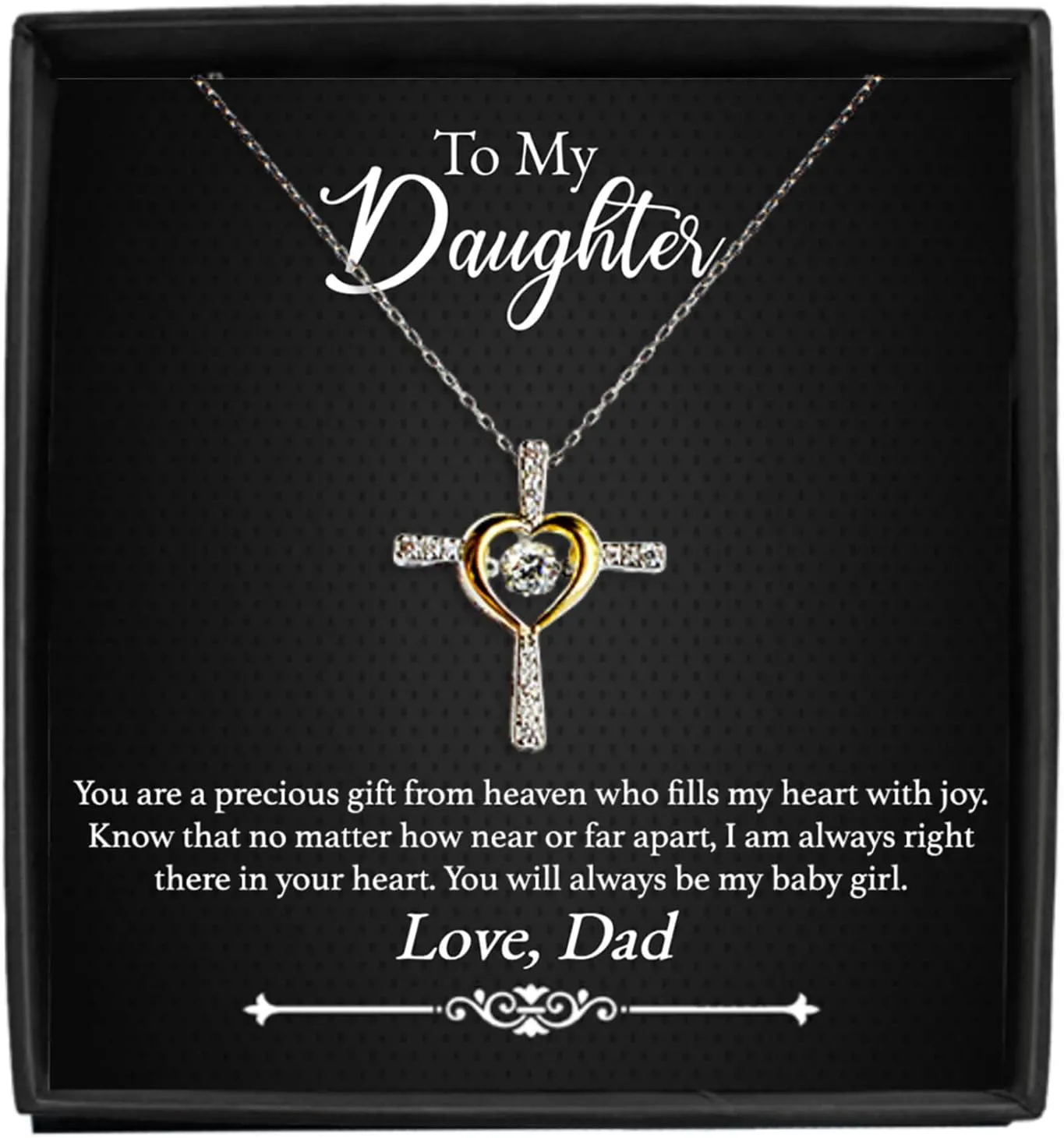 Coveted Goods To My Daughter Necklace Gift from Dad, 925 Sterling Silver Cross Necklace for Teens and Adults