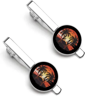 Crab Silhouette Palm Tree Tropical Beach Sunset Men's Tie Clip Round Tie Bar Tie Tack Pins Personalized Tie Clasp Jewelry Accessories