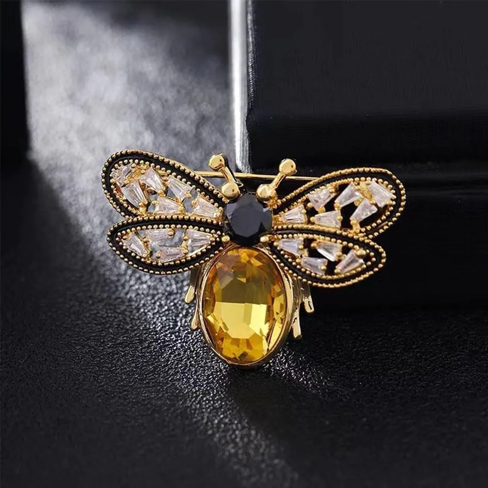 Crystal Bee Brooch Pin Honey Bee Brooches Crystal Insect Themed Bee Brooch Pins for Women Retro Corsage Lapel Pins Jewelry