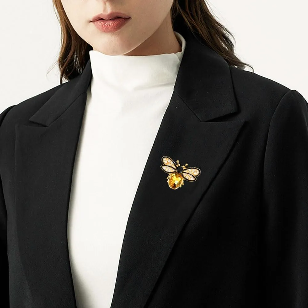 Crystal Bee Brooch Pin Honey Bee Brooches Crystal Insect Themed Bee Brooch Pins for Women Retro Corsage Lapel Pins Jewelry
