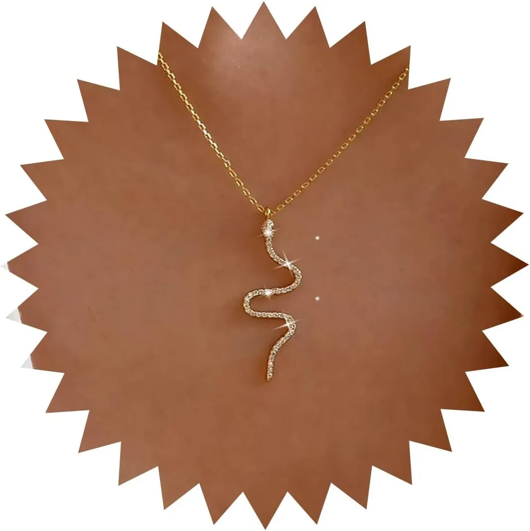 Crystal Snake Pendant Necklace Vintage Cz Snake Serpent Necklace Gold Snake Rhinestone Pendant Necklace Cz Serpent Pendant Animal Necklace Chain Jewelry for Women and Girls Gifts