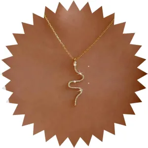 Crystal Snake Pendant Necklace Vintage Cz Snake Serpent Necklace Gold Snake Rhinestone Pendant Necklace Cz Serpent Pendant Animal Necklace Chain Jewelry for Women and Girls Gifts