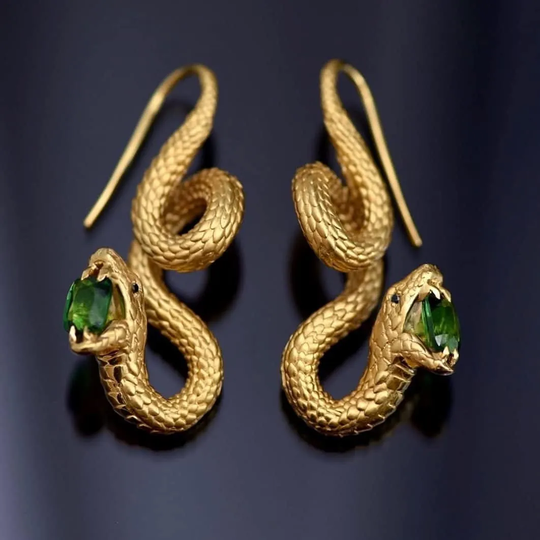 Crystal Snake Stud Earrings,Golden Fashion Earrings For Women Cubic Zirconia Snake Earrings Trendy Jewelry Gifts one of a kind earrings with tsavorites and matte yellow gold serpents's skin texture