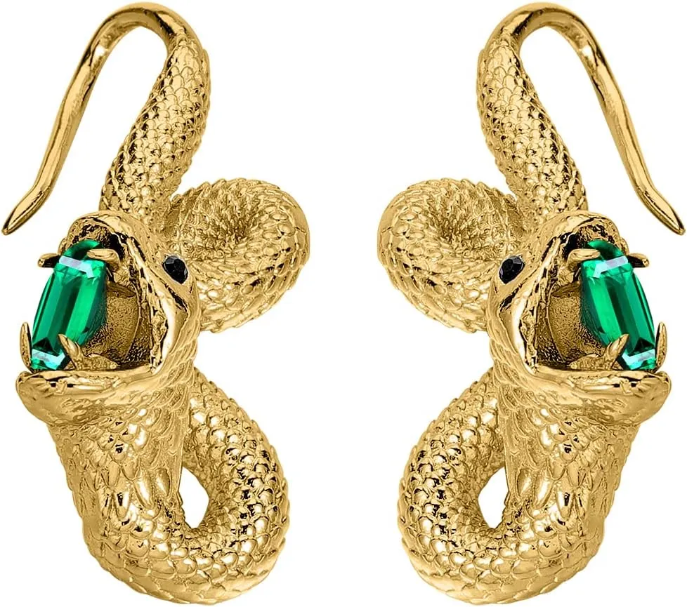 Crystal Snake Stud Earrings,Golden Fashion Earrings For Women Cubic Zirconia Snake Earrings Trendy Jewelry Gifts one of a kind earrings with tsavorites and matte yellow gold serpents's skin texture