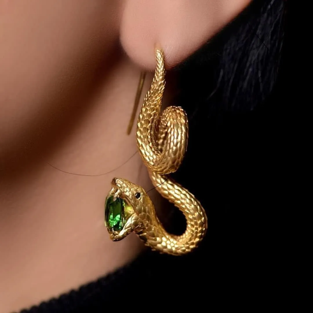 Crystal Snake Stud Earrings,Golden Fashion Earrings For Women Cubic Zirconia Snake Earrings Trendy Jewelry Gifts one of a kind earrings with tsavorites and matte yellow gold serpents's skin texture