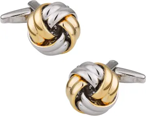 Cuff-Daddy 2 Tone Gold Silver Men's Knot Classic Cufflinks with Presentation Gift Box