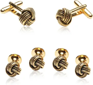 Cuff-Daddy Classic Woven Gold-Tone Knot Cufflinks and Stud Set with Presentation Box