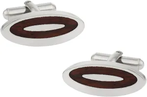 Cuff-Daddy Unique Cherry Wood Stainless Steel Oval Cufflinks with Presentation Box