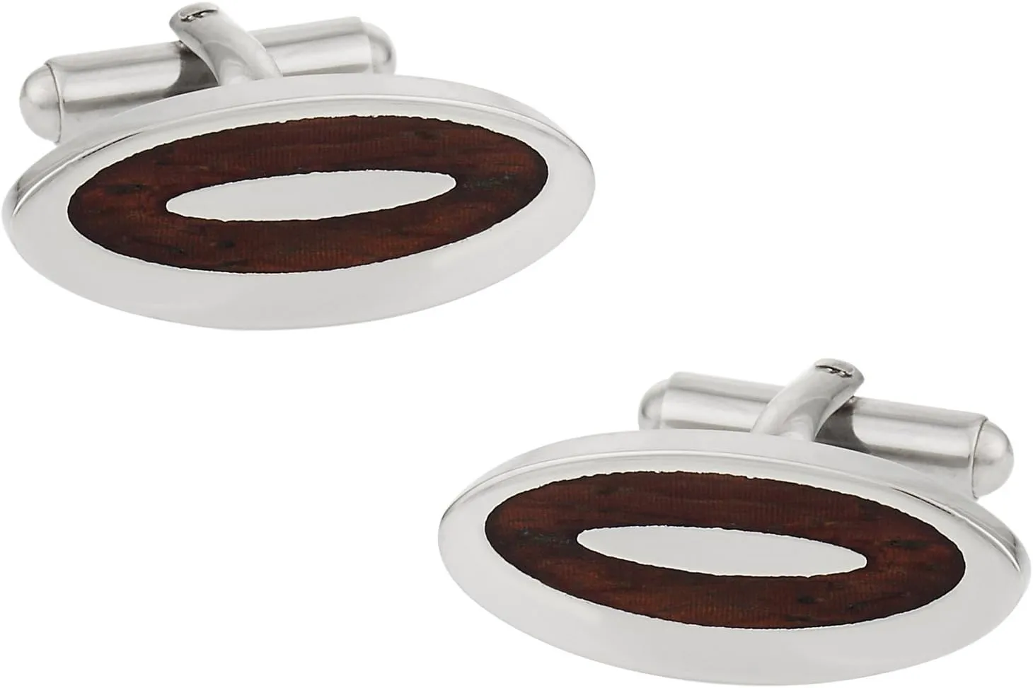 Cuff-Daddy Unique Cherry Wood Stainless Steel Oval Cufflinks with Presentation Box