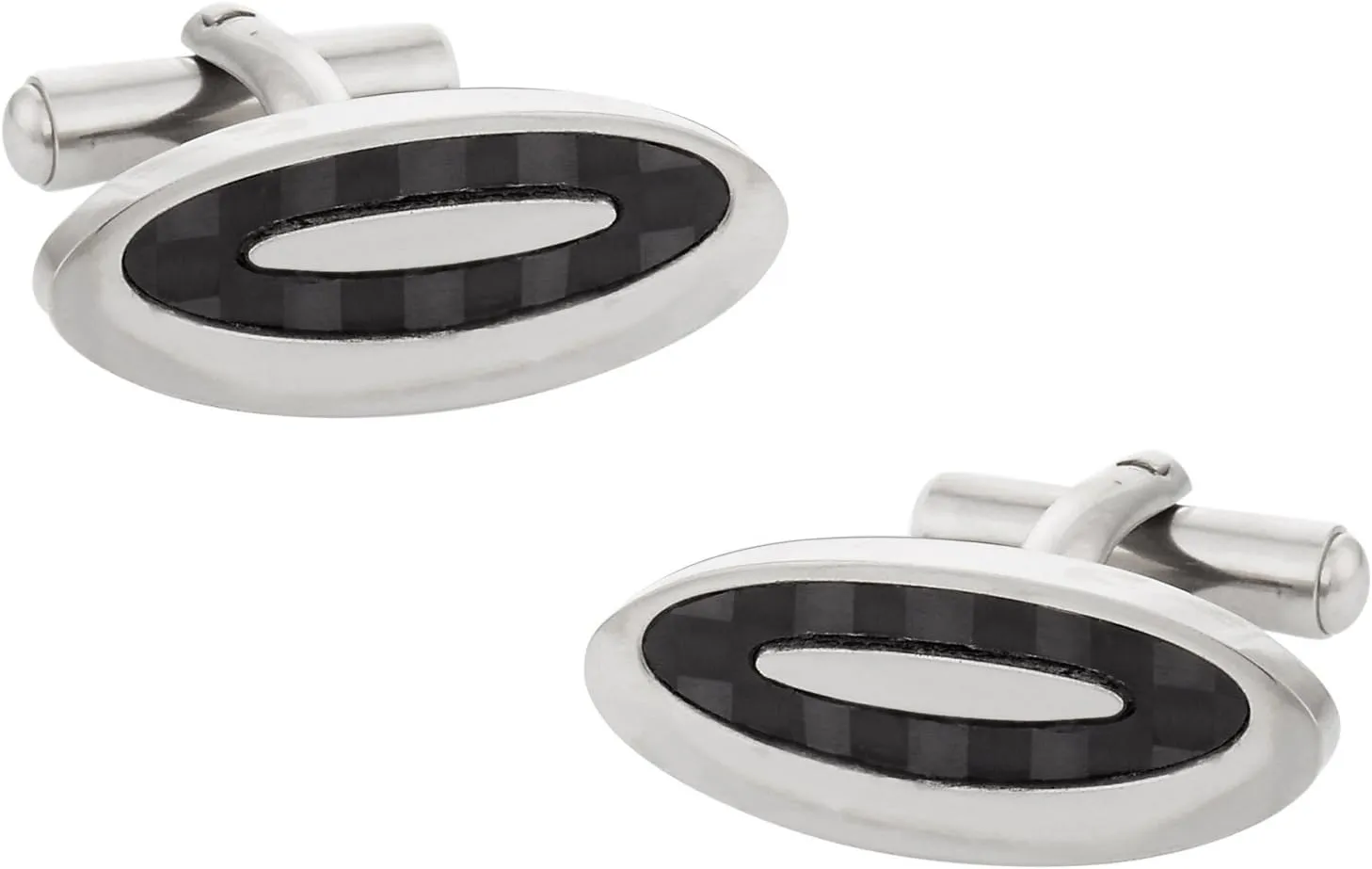 Cuff-Daddy Unique Dark Carbon Fiber Stainless Steel Oval Cufflinks with Presentation Box