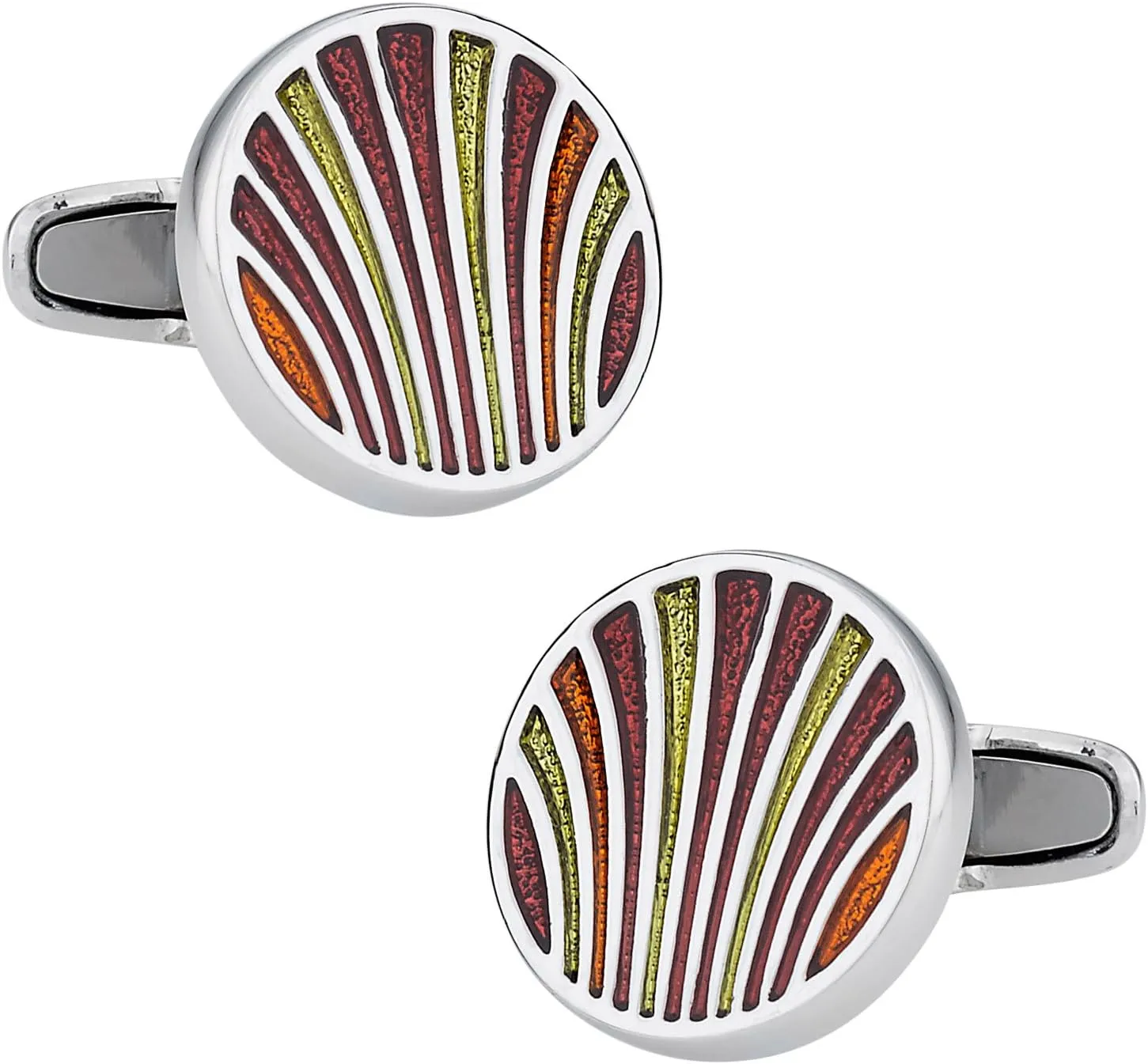 Cuff-Daddy Unique Yellow, Copper, & Orange Enamel Round Silver Cufflinks with Presentation Box