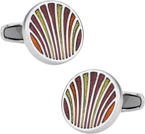 Cuff-Daddy Unique Yellow, Copper, & Orange Enamel Round Silver Cufflinks with Presentation Box