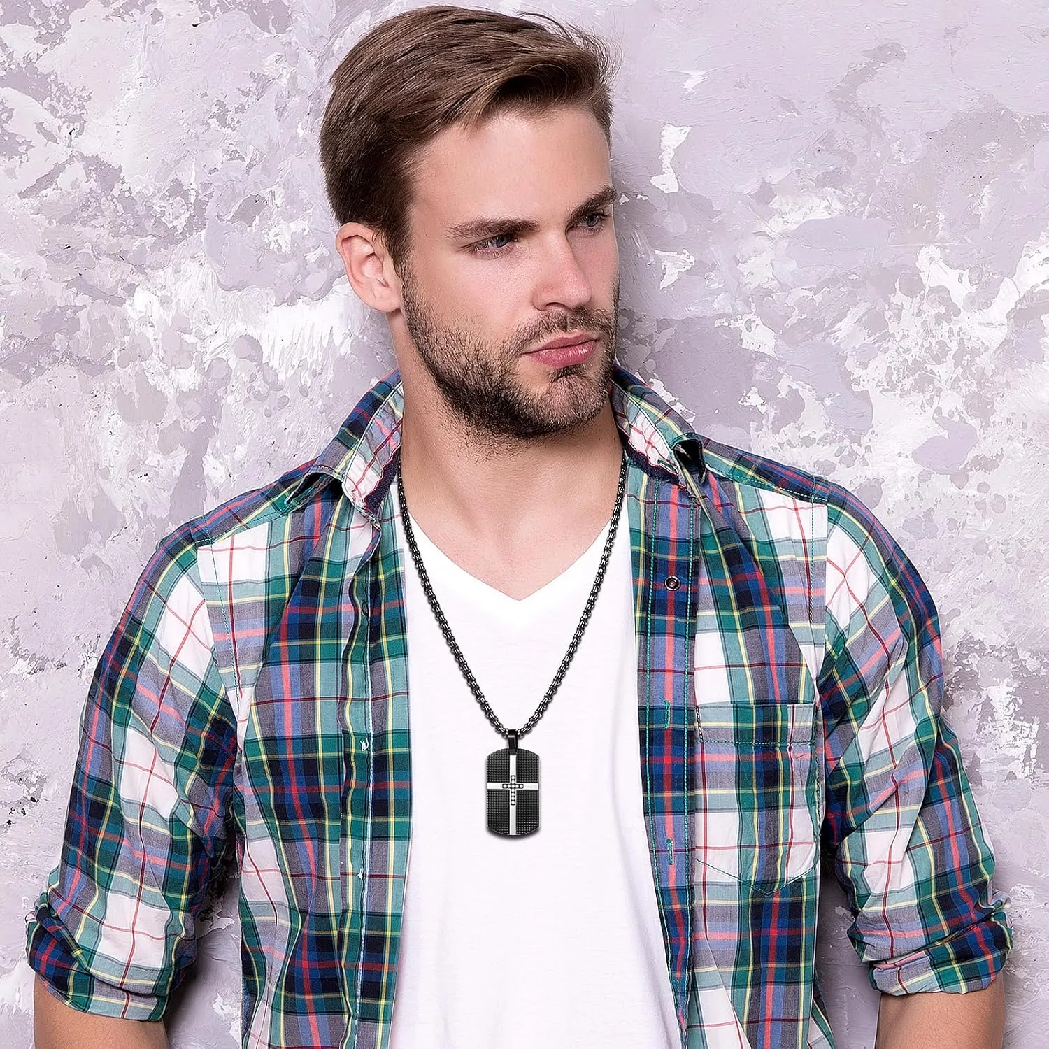 Cupimatch Cross Dog Tag Necklace: Men's Military Dog Tag Stainless Steel Necklace Cross with Zircon Engravable Religious Jewelry Gift
