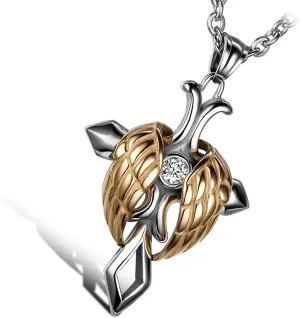 Cupimatch Mens Women Stainless Steel Religious Angel Wing Cross Pendant Necklace, 22 Inch Chain for Mothers Day