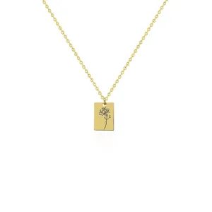 Custom Birth Flower Necklace - Gold May Birth Flower Charm Personalized Engraved Rectangle Pendant Necklace Lily Flower Necklace Floral Tag Necklace for Women Birthday Gift