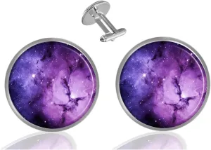 Custom Classic Jewelry Tuxedo Shirt Sliver Cufflinks Men's Unique Business Wedding Gifts (Nebula Galaxy Purple)