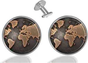 Custom Classic Jewelry Tuxedo Shirt Sliver Cufflinks Men's Unique Business Wedding Gifts (World Map - A)