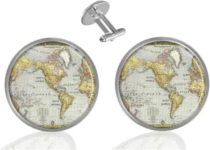 Custom Classic Jewelry Tuxedo Shirt Sliver Cufflinks Men's Unique Business Wedding Gifts (World Map)