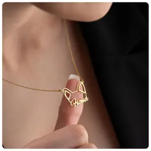 Custom Dog Ears Necklace Personalized Dog Name Necklace Dog Ears Name Necklace Dog Ears Outline Necklace Dog Memorial Necklace Valentines Day Gifts for Her
