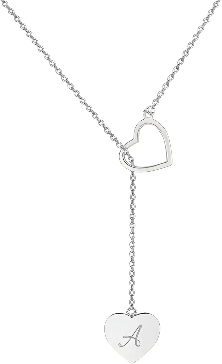 Custom Initial Necklace Personalized 925 Sterling Silver Heart Custom Name Necklace Y-Necklace Jewelry Gift for Women