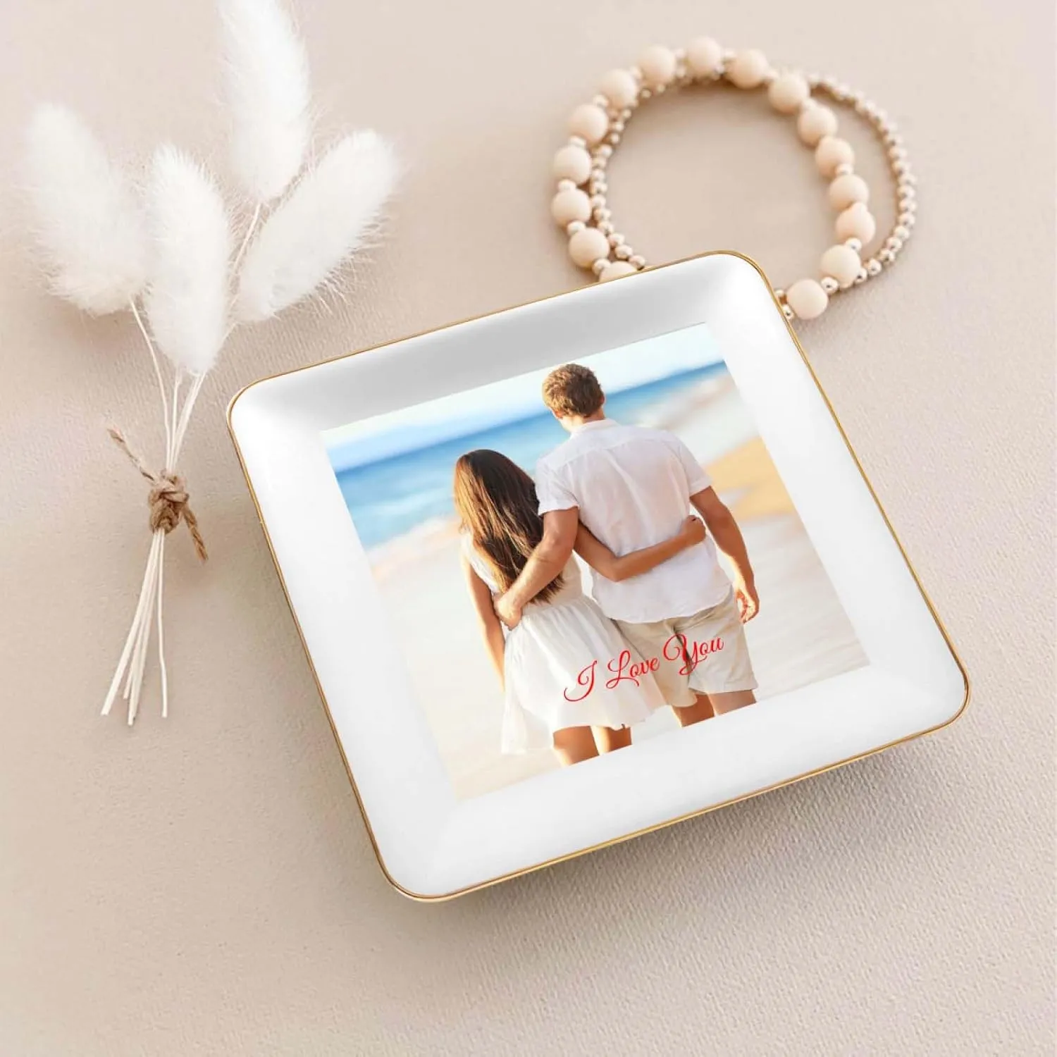 Custom Jewelry Tray Ceramic Ring Dish for Woman Personalized Trays Earring Dishes with Logo Text Photo Customized Gifts for Mom Daughter Sister Friends Wedding Birthday Gift