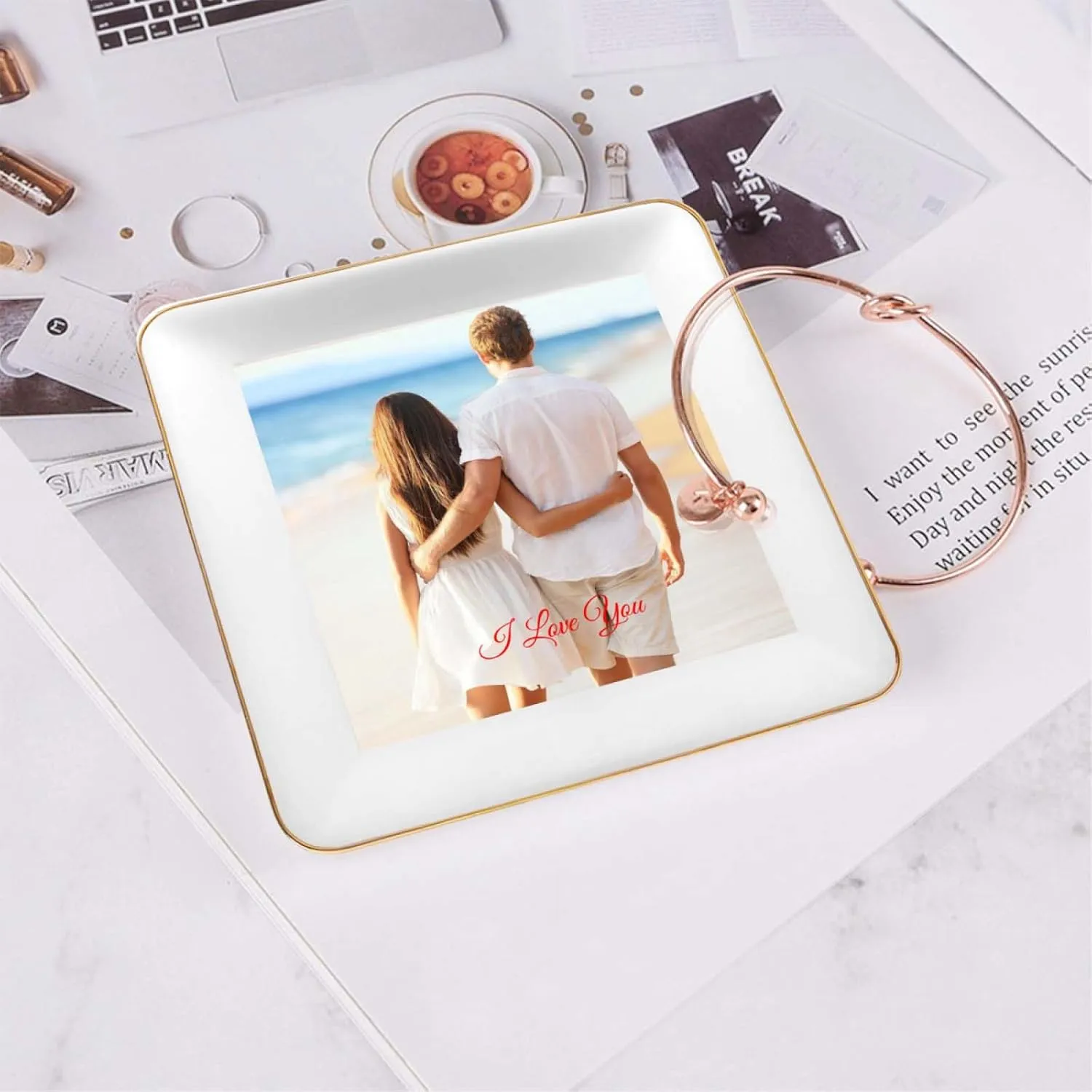 Custom Jewelry Tray Ceramic Ring Dish for Woman Personalized Trays Earring Dishes with Logo Text Photo Customized Gifts for Mom Daughter Sister Friends Wedding Birthday Gift