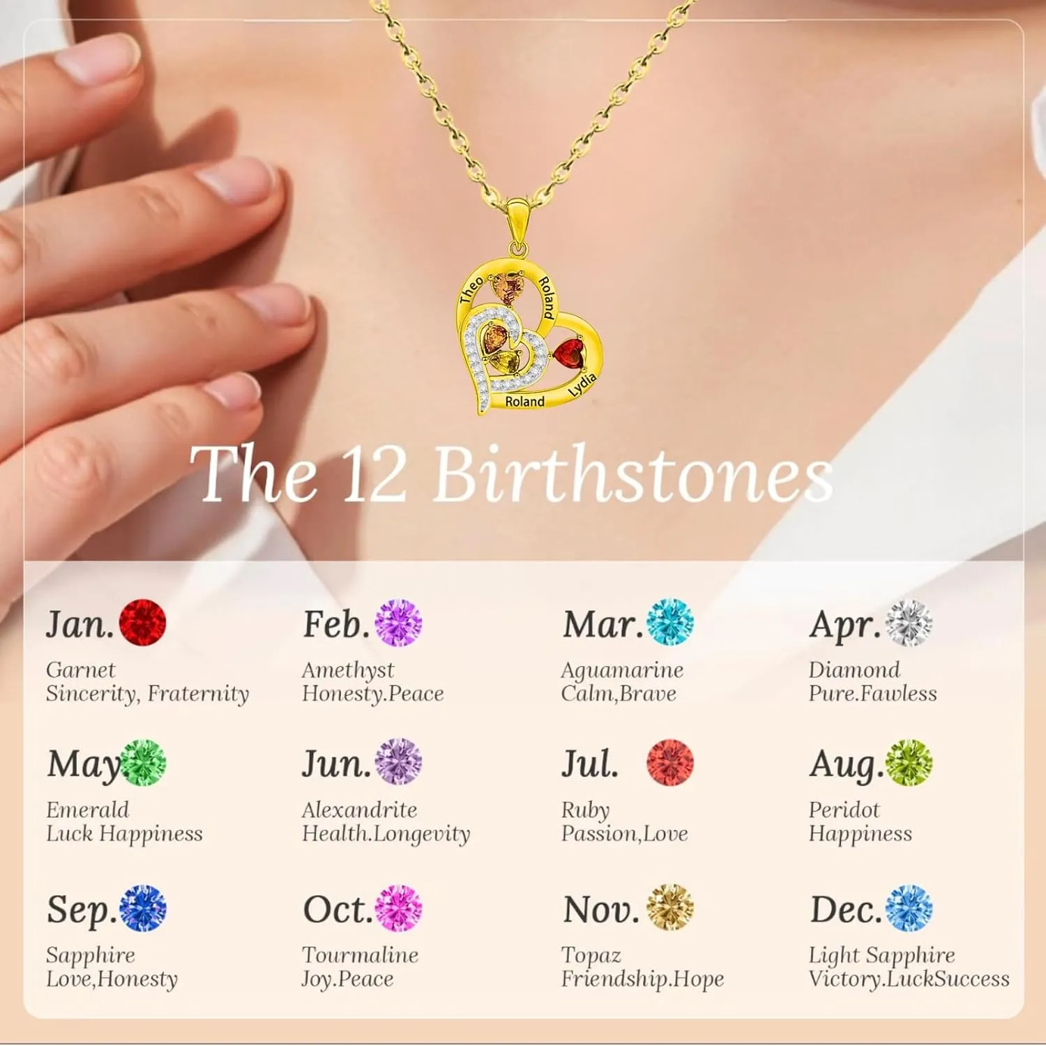 Custom Mothers Day Necklace with Birthstones Custom Heart Necklace Gifts for Mom Personalized Necklace for Women with 6 Names Birthday Gifts for Women Wife Nana