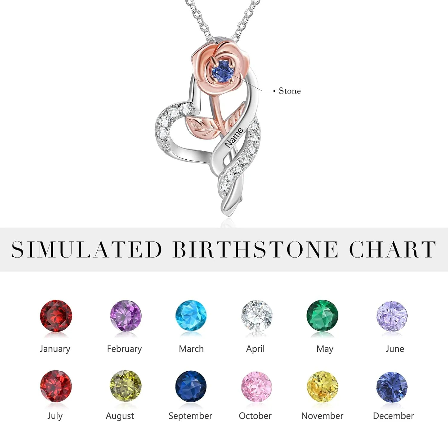 Custom Name Necklace Personalized Gifts for Mom Rose Dainty Birthstone Pendant Necklaces for Women Birth Stone Flower Mothers Day Gift for Her