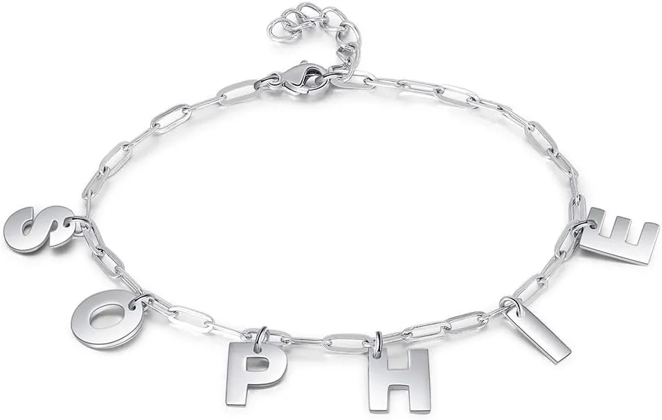 Custom Name Necklace Personalized Initial Alphabet Charm Necklace with Hanging Letters Personalized Dangle Name Choker Birthday Mothers Day Gifts For Women Girl Her (Sliver-2)
