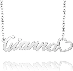 Custom Name Necklace Silver Nameplate Symbol Initial Necklace Personalized Pendant with Heart Jewelry Gift for Women GirlsCustom