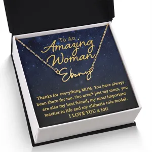 Custom Necklaces For Women: Mothers Day Gift Ideas For Mom From Daughter & Son, Signature Style Name Necklace For Mother Birthdays, Valentines & Christmas Presents (18K Gold Finish-TwoToneBox)