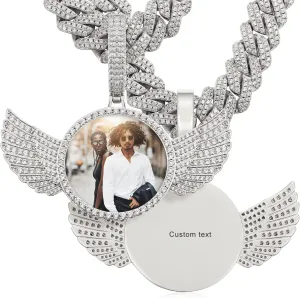 Custom Picture Necklace Personalized Photo Engraved Pendant With 13mm Cuban Link Chain Customized Memory Picture Chains Iced Out Photo Medallion Name Necklace Hip Hop Custom Jewelry For Men Women