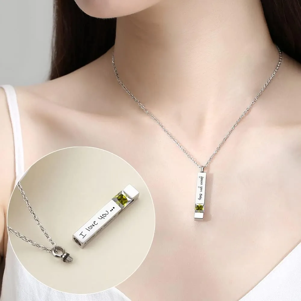 Custom Urn Necklaces for Ashes - Cremation Jewelry with Birthstone Crystals Name Necklace Pendant Personalized Memorial Keepsake for Ash Women Men Kids