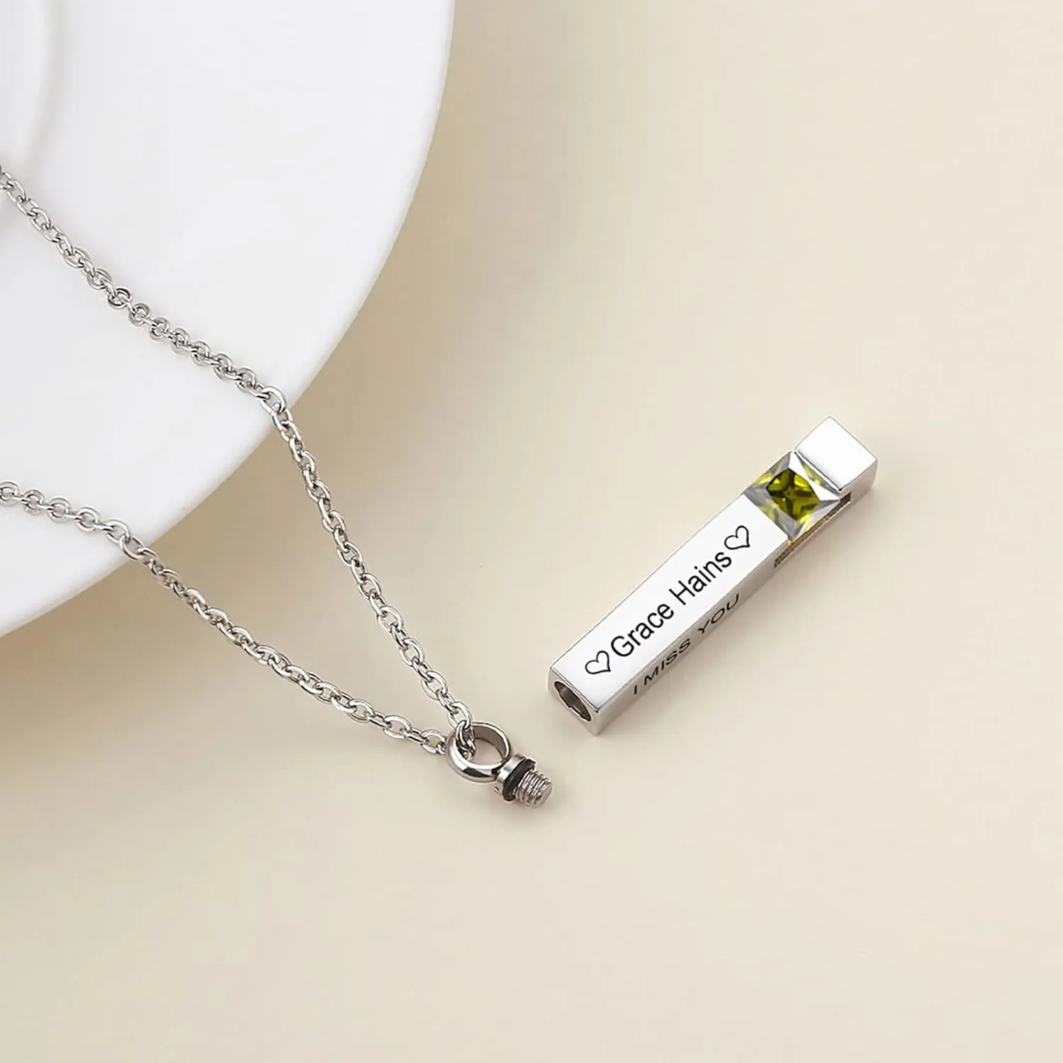 Custom Urn Necklaces for Ashes - Cremation Jewelry with Birthstone Crystals Name Necklace Pendant Personalized Memorial Keepsake for Ash Women Men Kids