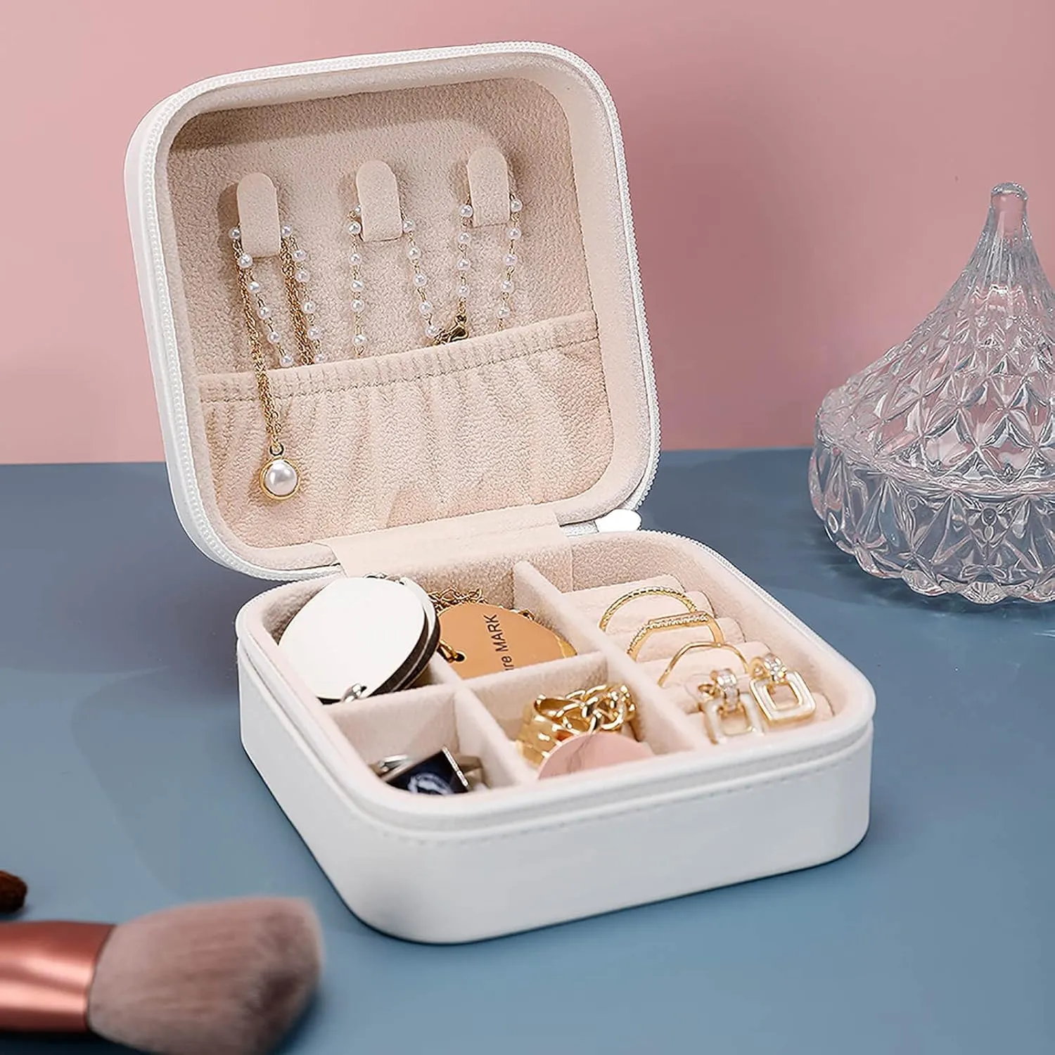 Customize Jewelry Box for Women Personalized Travel Jewelry Case Add Your Own Photo Text Name Pattern Custom Jewelry Boxs Gifts for Birthday Valentines, WhiteB, 3.9 * 3.9 * 2inch
