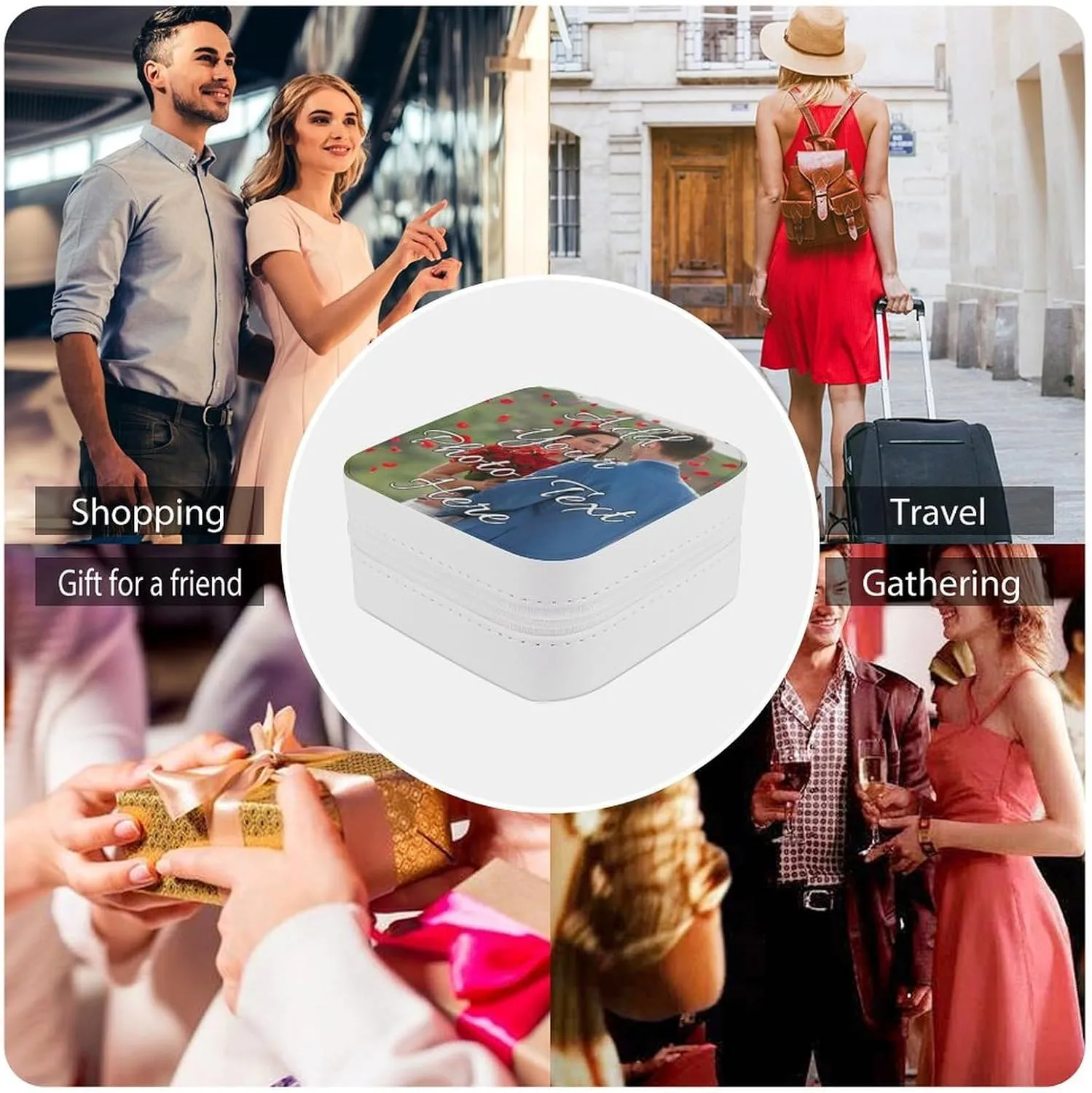 Customize Jewelry Box for Women Personalized Travel Jewelry Case Add Your Own Photo Text Name Pattern Custom Jewelry Boxs Gifts for Birthday Valentines, WhiteB, 3.9 * 3.9 * 2inch